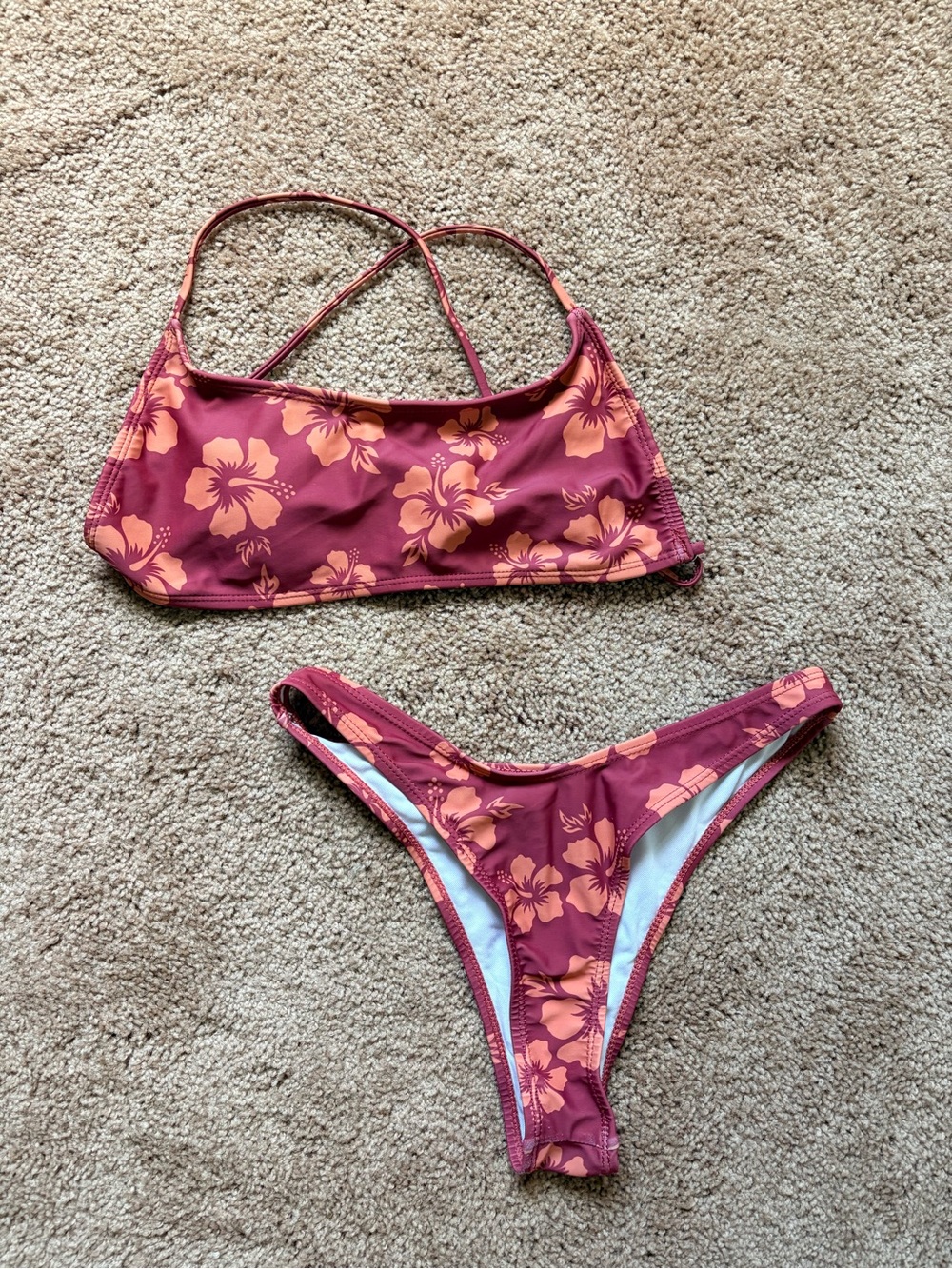 Hibiscus Print Coral-Peach Two-Piece Bikini Set
